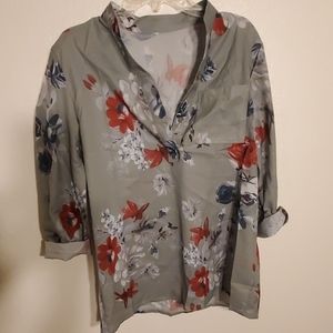 Green floral blouse